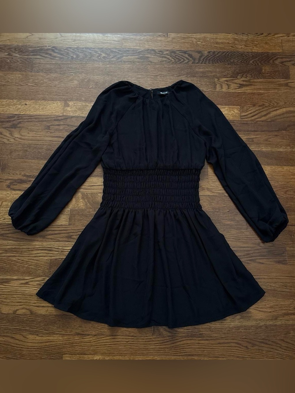 Madewell Black Smocked Waist Long-Sleeve Dress
